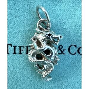 Tiffany & Co. Silver Paloma Picasso Zodiac Dragon Pendant Charm Black Enamel